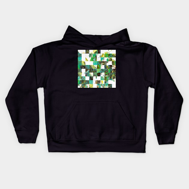 Pixelated fluid painting in green and brown and white Kids Hoodie by nobelbunt